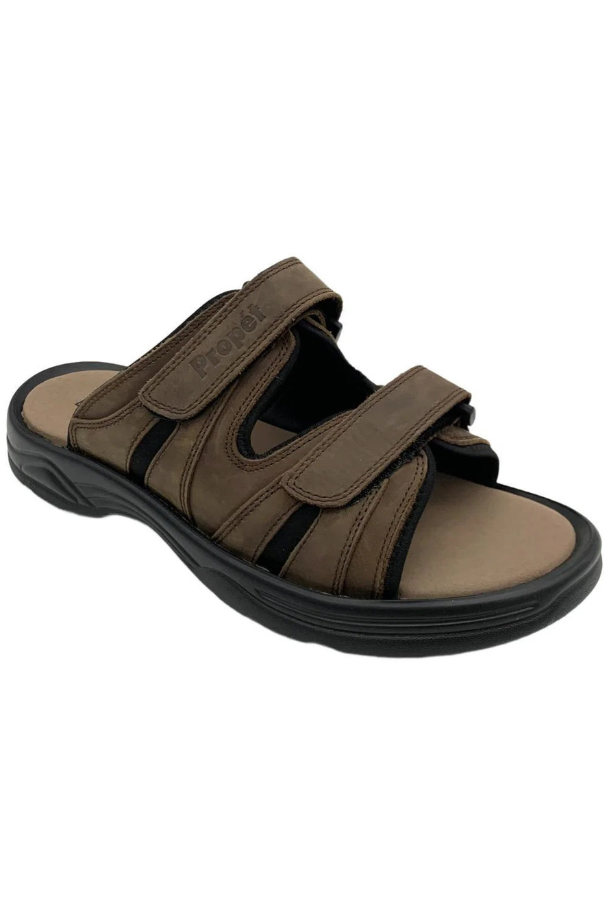 Propet Men's Vero Adjustable Strap Leather Slide Sandals Brown - EEE
